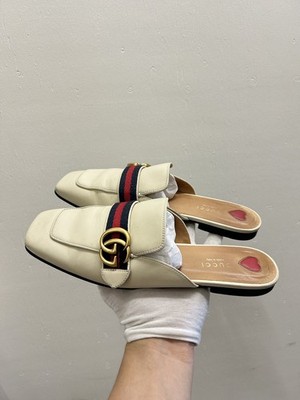 GUCCI WMNS White Princetown Marmont GG Mule Leather Loafer 10 US 40 EU GM93