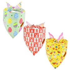Vehomy Easter Dog Bandanas 3Pack Reversible Pet Spring Scarf Dog Geometric