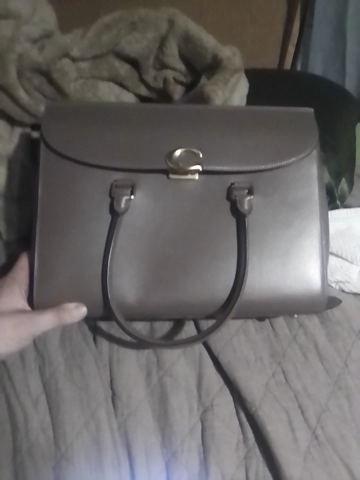 Bolsa Coach Broome Carryall Fecho Push C Couro Marrom Bolsa de Ferragens Dourada - Imagem 4 de 4