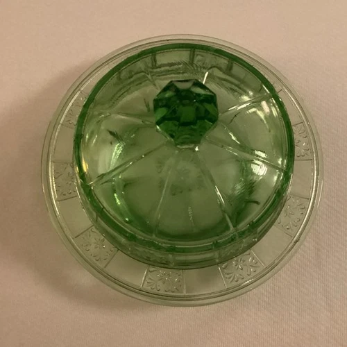Vintage 1930’s Doric Green Covered Butter Dish By Jeannette Depression Glass