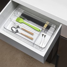 MultiPurpose Drawer Organizer Tray Clear PET Plastic Utensil Divider Box