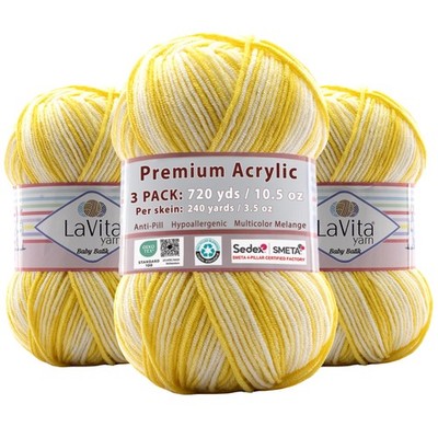 3 Skeins LaVita Baby Batik Acrylic Yarn, 720 Yds, 3x100 gr, Multicolor