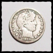 1908-S  BARBER QUARTER Better Date Low Mint ORIGINAL Solid VG #25D53 .900 SILVER