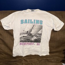 Signal Sports Sailing Newport RI Graphic White Men's L Cotton Short Sleeve Tee