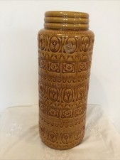 Scheurich Floor Vase West German 289-41 Tan Glossy Aztec Pattern Label
