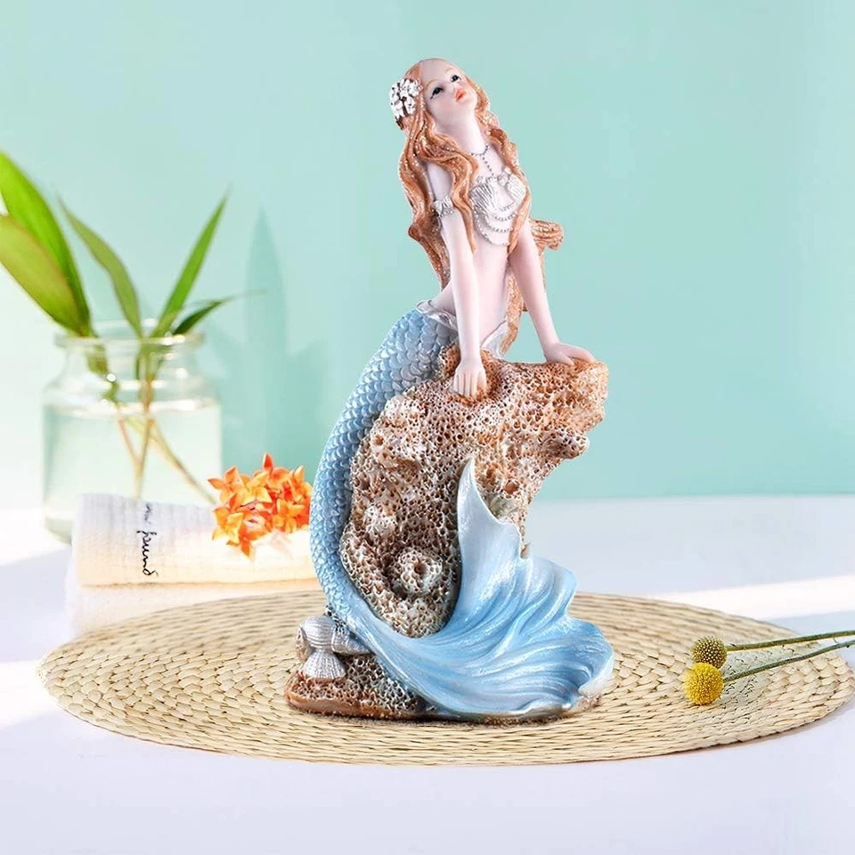 Estatuillas Sirena Azul 7.28 Resina Sirena Escultura Princesa Mediterránea O... Foto 4 de 4