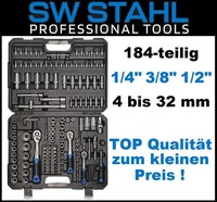 "Sw Stahl SteckschlüSselsatz 184 Teilig 1/4\" 3/8\" 1/2\" Knarrenkasten Set 07784L"