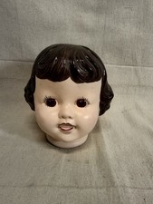 Vintage Ceramic Doll Head Brown Hair And Eyes Craft Collectible V6892
