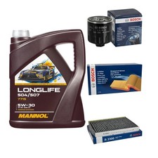 Produktbild - BOSCH Inspektionspaket 5L MANNOL Longlife 504/507 5W-30 für VW Golf IV 1J1 1.4