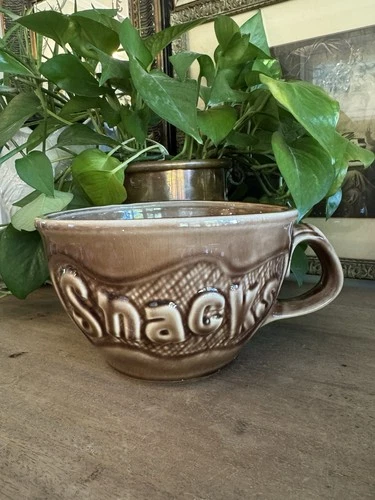 Vtg McCoy Pottery 7521 Oversized Snack Graphic Cup Brown Bowl Ceramic Collect