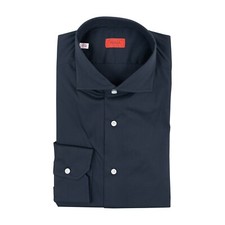 650 ISAIA "Comfort Project" Blue Navy Hand-Sewn Dress Shirt Stretch Cotton