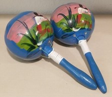Set of Handmade Handpainted Maracas From Mexico 9" 4" Diameter 