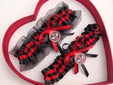 New Handmade DeadPool Wedding Garter Red Black Prom Garters Superhero
