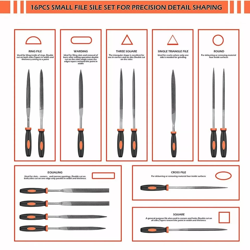 19Pcs File Set, Hand Metal File Drop Forged Alloy Steel File Set with Carry Case - Image 4 of 4