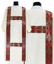 Cream/red Gothic Dalmatic with stole DF201-KC25 Vestment Dalmática Crema/roja