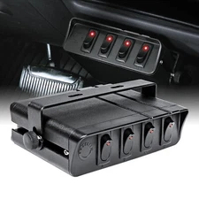 4-Gang Aluminum Mods Rocker Switch Panel Box DC 12V Wires SPST ON/OFF Toggle