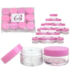 36 Pieces 20G/20ML Round Clear Cosmetic Cream Sample Jars Pink Lids BPA Free