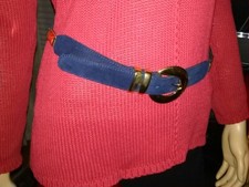 Leather Belt Suede Dark Blue - 80cm 3cm Wide - Gold Metal Buckle New