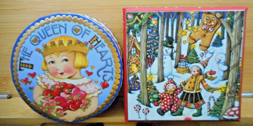 Lot 2 Mary Engelbreit Sm Boxes Queen of Hearts & Road To Christmasville Unused