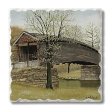 Covered Bridge Tumbled Tile Single Coaster, Table Decor, Country, Farm