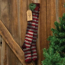 Primitive Christmas Aged Red Striped GRUNGY CHRISTMAS STOCKINGS Hanger