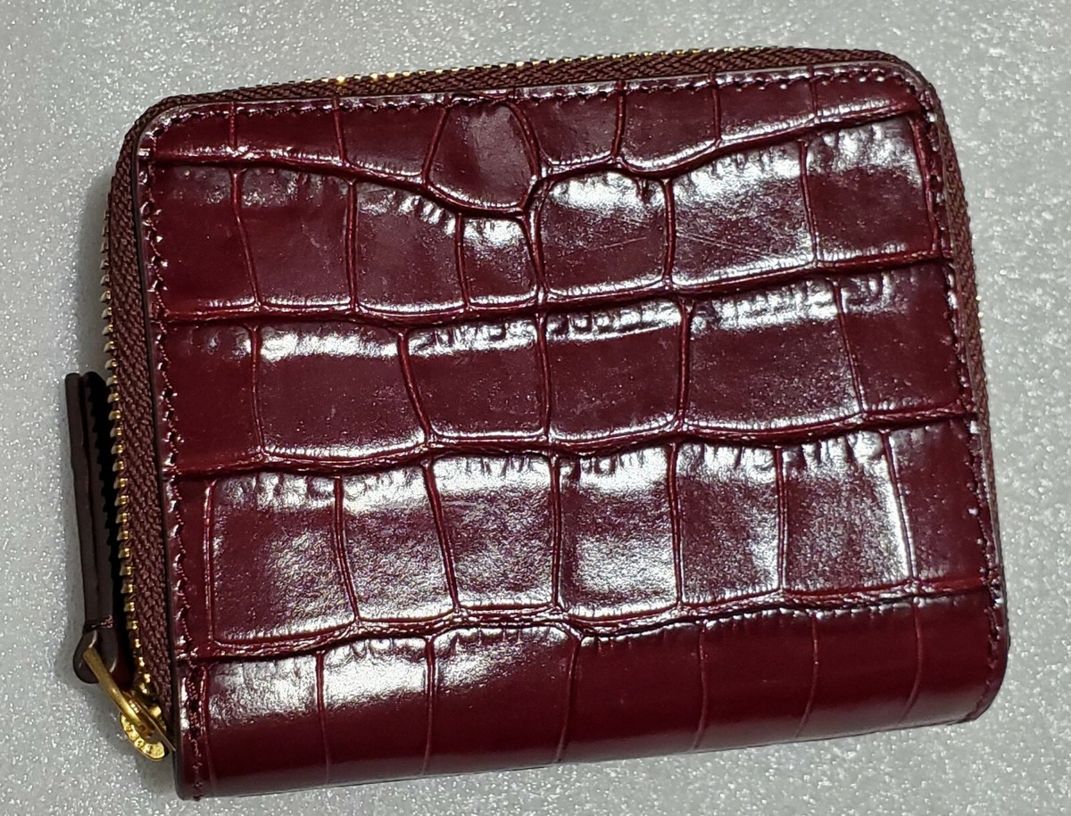 NWT! Tory Burch Britten Croc Mini Wallet / Coin Pouch Claret