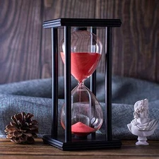 Hourglass Timer with Red Sand, 60 Minute Wooden Frame  Assorted Sizes , Colors 