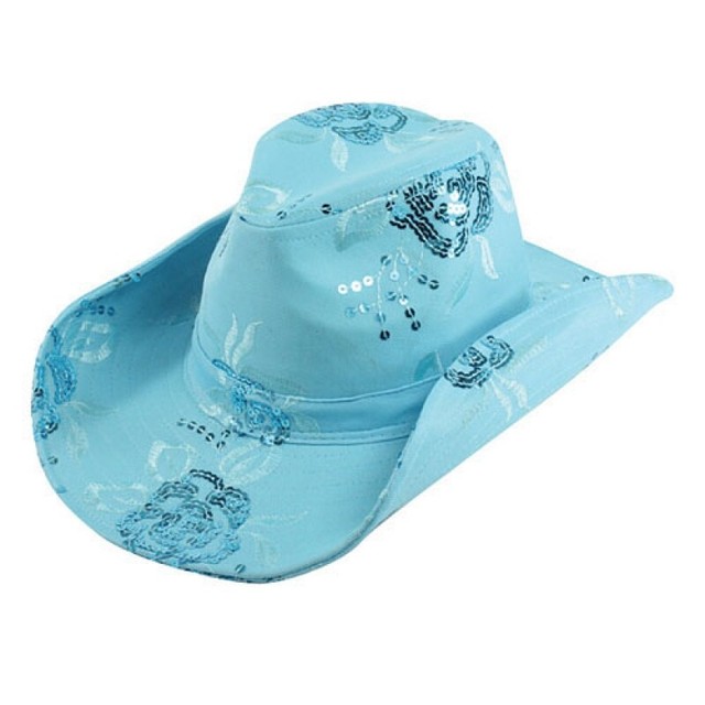 LADIES FLOWER SEQUIN WESTERN COWBOY HAT BLUE NEW eBay