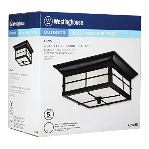 Westinghouse 6204800 Orwell 2 Light Outdoor Flush Mount Fixture, Textured Black - Image 4 of 4