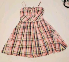 Chaps Girls sz 7 Plaid Strappy Dress Pink Yellow preppy spring