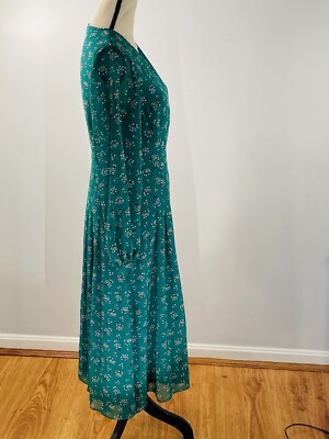Boden Floral Emerald Green Floral Flowy Long Sleeve Dress Size 4 UK 8 | eBay