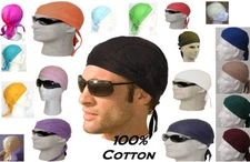Solid Color DOO RAG Do Du FITTED BANDANA w/Ties HaVaDanna Danna Skull Head Cap 