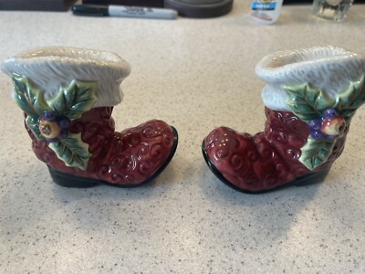 Fitz & Floyd Essentials Christmas Santa's Boots Porcelain Salt & Pepper Shakers