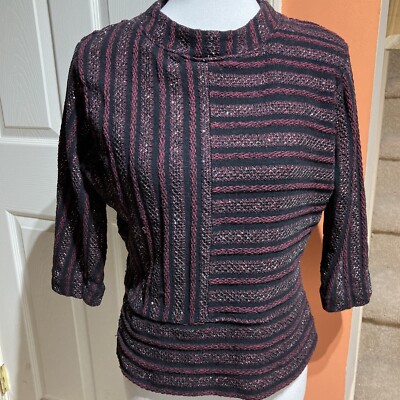 Anthro Akemi + Kin Top Womens S Textured Metallic Knit 3/4 Sleeve