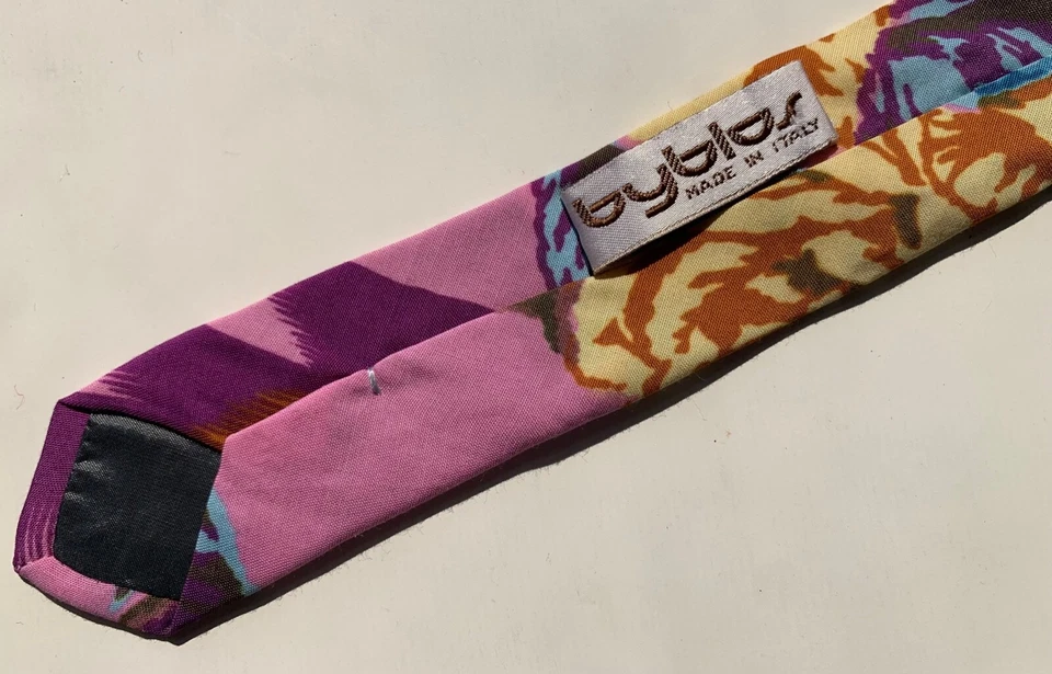 Corbata vintage de algodón rosa y turquesa Byblos Albisetti Foto 3 de 4