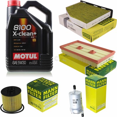 MANN-FILTER Inspektionspaket 5L Motul 5W-30 8100 X-clean+ für VW Golf V 1.6 FSI
