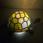 Tiffany Style Stained Glass Turtle Accent Lamp w/Cast Metal Base Vintage