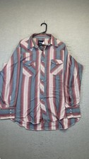 Wrangler Shirt Mens Extra Large Red Blue Stripe Western Pearl Snap Long Sleeve
