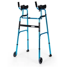 Folding Walker Adjustable Aluminum Alloy Wheel Walking Helper w/ Armrest Support