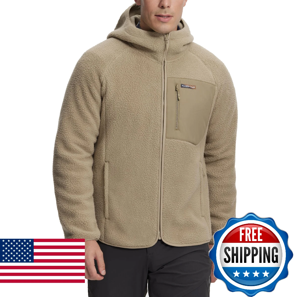 Pioneer Camp Men's Cozy Sherpa Jacket Fleece Zip Up Coat Windproof Thermal Casua