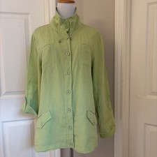 Chico's Button Travel Casual Jacket 100 Linen Women's Size 2 Green  52 
