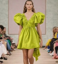 Aje Greta Bow Mini Dress Size AU 10/US 6 Backless Chartreuse Green Puff Sleeves