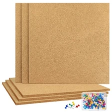 6 Pack Cork Board 12x12 - 1/4 Self-Adhesive Corkboards With 100 Push Pins, Bu...