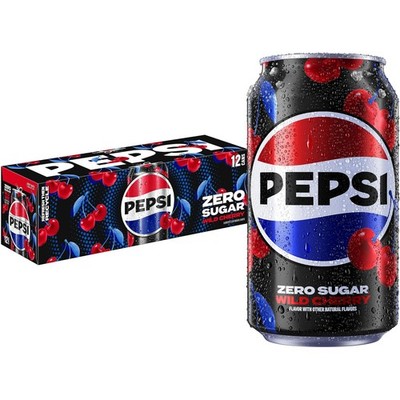 Pepsi Zero Sugar Cola Soda, Wild Cherry, 12 Fl Oz Cans 12 (Pack of 12)