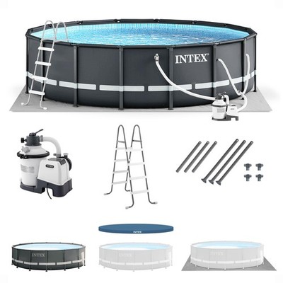 Intex Ultra XTR Frame 14 x 42 Round Above Ground Outdoor Swimming Pool Set with