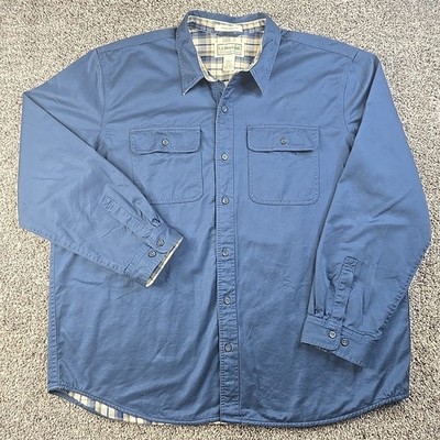 LL Bean Flannel Lined Shirt Jacket Mens XXL Hurricane Blue Canvas Chore Shacket