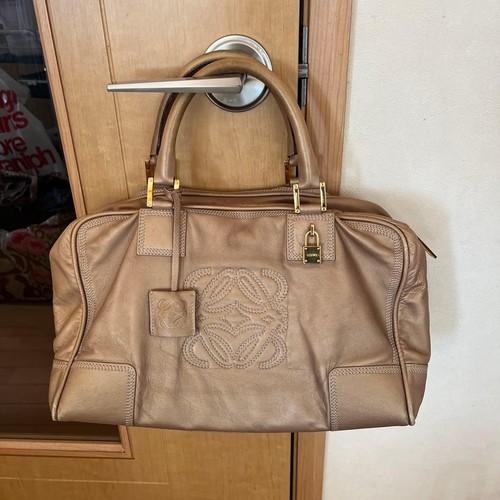Loewe Amazona 36 Leather Hand Bag Mini Boston Bag Gold from Japan