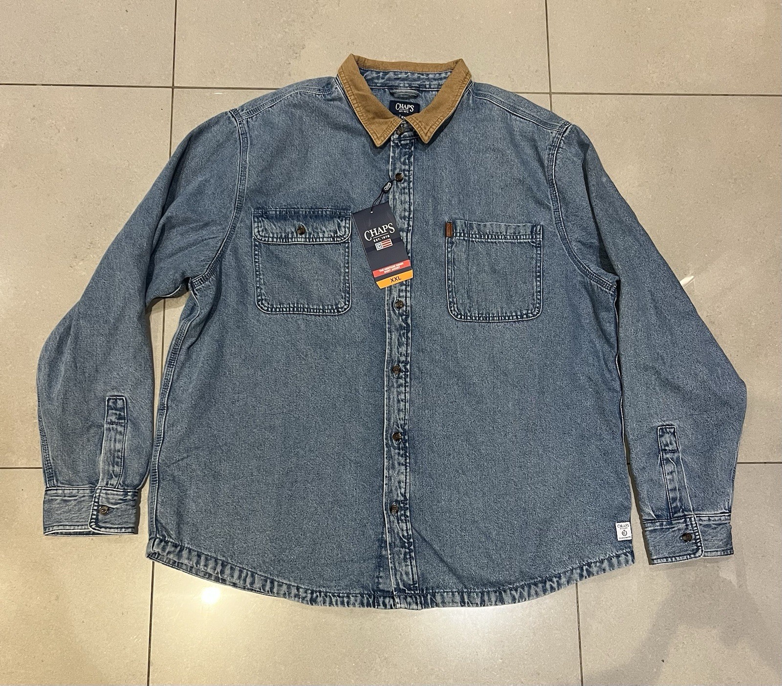 Chaps Heritage Denim Shirt Jacket Flannel Lining Men's Size XXL 2XL Blue bnwt