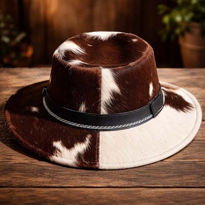 Handmade Cowhide Leather Cowboy Hat – Two-Tone Hair-On Western