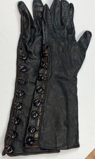 Vintage Italy Floriana Black Leather button up long gloves w/ silk lining size 7